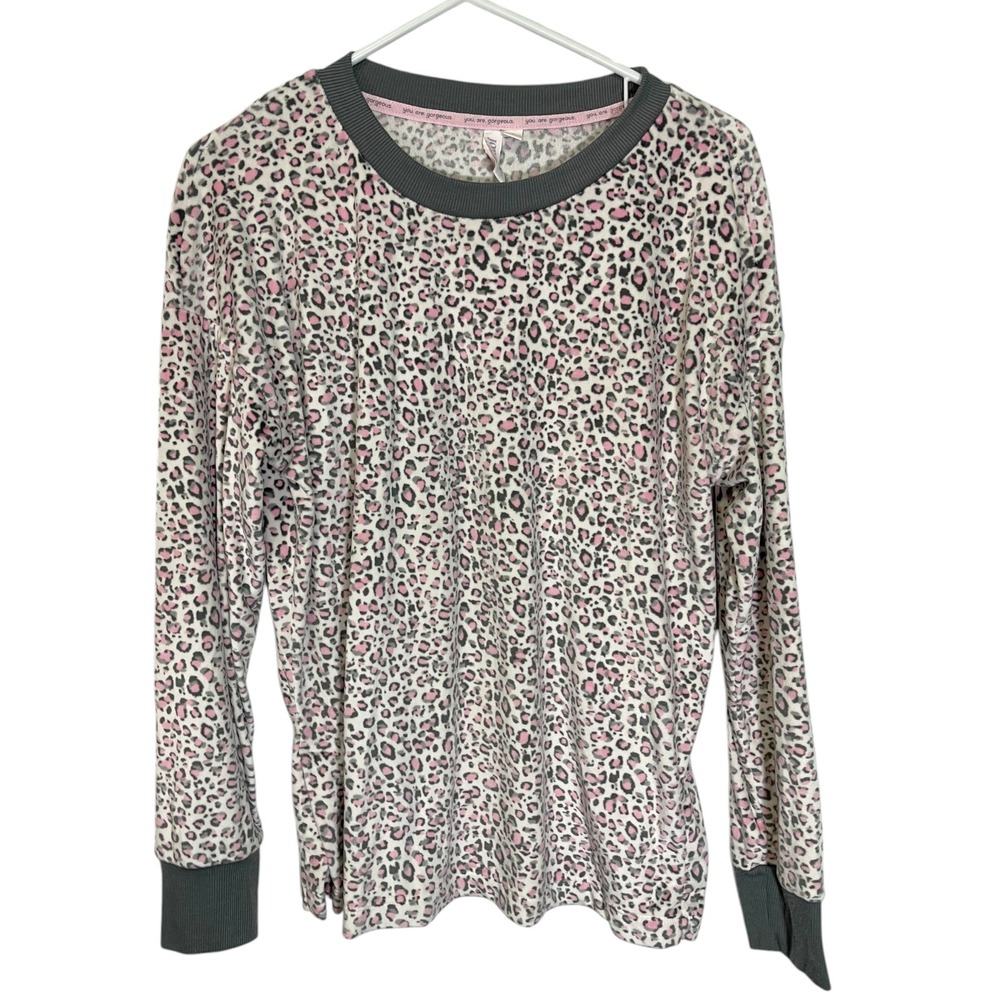 Joyspun S 4-6 Pink Leopard Pajama Top Long Sleeve Ribbed Cuff Loungewear Sleep